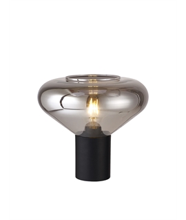 Montoya Wide Table Lamp, 1 x E27, Satin Black-Smoke Plated Glass