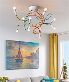 Multi-Coloured 8 Arm Bare Lamp Semi-Flush Ceiling Light