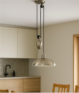 Rise & Fall Spun Metal Dome Pendant Light with Counterweight 