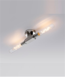 Satin Nickel & Ribbed Glass Double Wall or Ceiling Light
