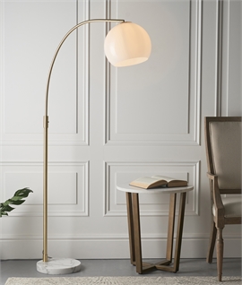 Brass Arched Floor Lamp with Opal Globe Shade 