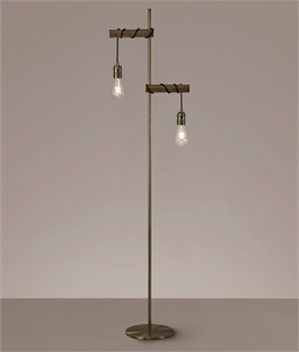 Oak & Antique Brass Hanging Lamp Floor Lamp