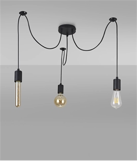 Black 3 Flex Spider Pendant - Off-Set Flexes from Ceiling Rose