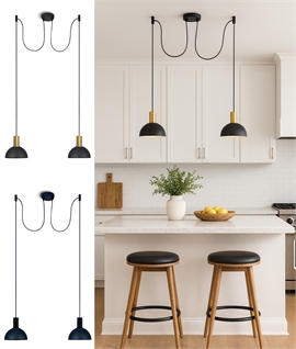 Two Light Ceiling Pendant with Adjustable Twin Drop - Black or Black & Bbrass