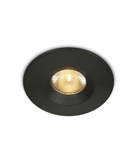 Black 3W COB LED recessed spot with prismatic diffuser IP65.