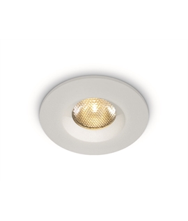 White 3W COB LED recessed spot with prismatic diffuser IP65.