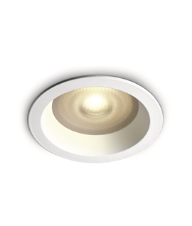 White IP65 Recessed mains spot with prismatic glass and GU10 lampholder.