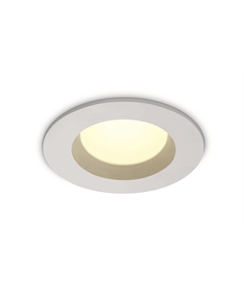 White 7W LED recessed downlight, IP54.