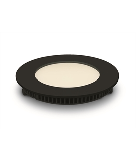 Black 8W slim downlight LED, IP40, ideal for commercialapplications such as offices, galleries and showrooms.