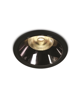 Black 12W COB LED Dark light recessed spot with dark chrome reflector.