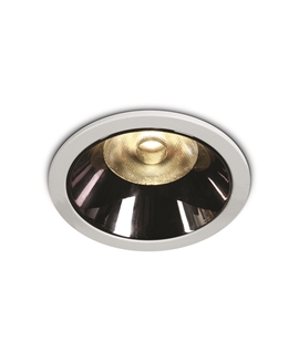 White 12W COB LED Dark light recessed spot with dark chrome reflector.