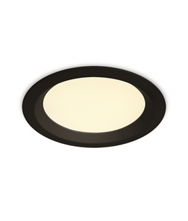 Black 13W SMD LED UGR19 downlight with adjustable CCT, IP44.