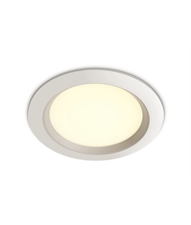 White 15W SMD LED recessed downlight, budget range, IP20.