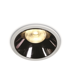 White 18W COB LED Dark light recessed spot with dark chrome reflector.