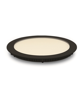 Black 18W slim downlight LED, IP40, ideal for commercialapplications such as offices, galleries and showrooms.