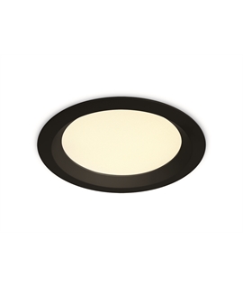 Black 20W SMD LED UGR19 downlight with adjustable CCT, IP44.