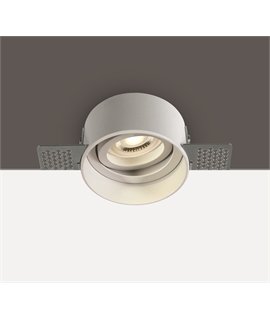White Recessed Trimless adjustable mains spot with GU10 lamp holder.