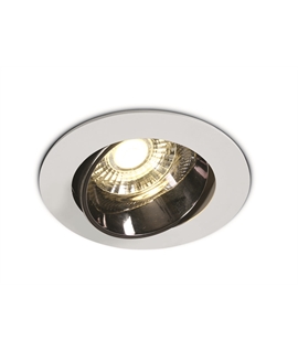 White 10W COB LED adjustable recessed Spot with dark chrome reflector.