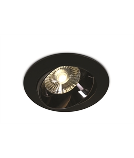 Black 20W COB LED adjustable recessed Spot with dark chrome reflector.