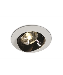 White 20W COB LED adjustable recessed Spot with dark chrome reflector.