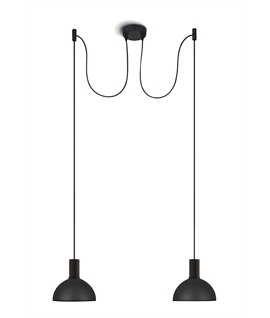 Two Light Ceiling Pendant with Adjustable Twin Drops - all black or black & brass