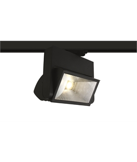 Black 40W COB LED track spot with, ideal forshops and showrooms.