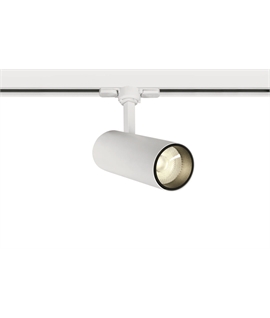 White 10W track spot with COB LED, ideal forshops and showrooms.