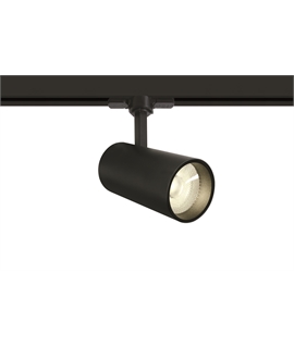 Black 20W track spot with COB LED, ideal forshops and showrooms.
