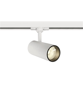 White 20W track spot with COB LED, ideal forshops and showrooms.