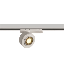White 15W COB LED zoomable track spot 15�-45� with removable honeycomb.