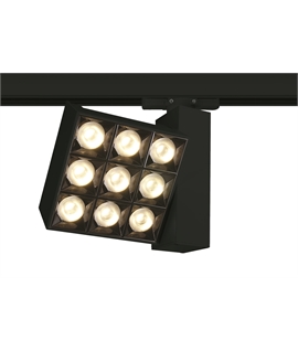 Black 30W COB LED track spot with, ideal forshops and showrooms.