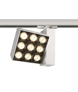 White 30W COB LED track spot with, ideal forshops and showrooms.