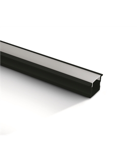 Black 2m Recessed aluminium profile with PC opal diffuser.