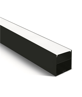 Black 2m Surface aluminium profile with PC opal diffuser and space to fit slim range driver.