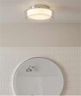 Soft Diffused Bathroom Ceiling Light - Double Glass Opaline and Clear