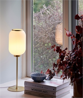 Brass Table Light With Ribbed Opal White Shade