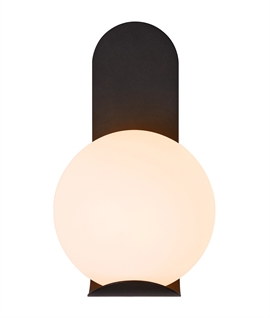 Modern Exterior Black Bracket Wall Light with Opal Globe