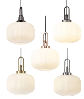 Single Pumpkin Shaped Ribbed Pendant Light - Opal Glass