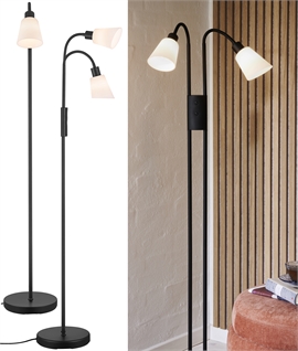 Elegant Adjustable Reading Floor Light in Black with Opal Glass 