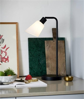 Black Base Table Lamp with Adjustable Opal Shade