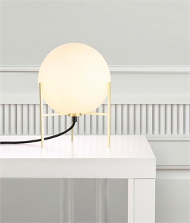 Globe Opal Glass and Brass Base Table Lamp