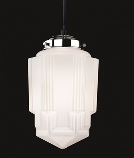 Glorious Art Deco Pendant Light - Opal Glass and Chrome