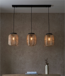 Triple Linear Pendant - Open Weave Natural Linen Shades 