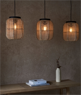 Triple Linear Pendant - Open Weave Natural Linen Shades 