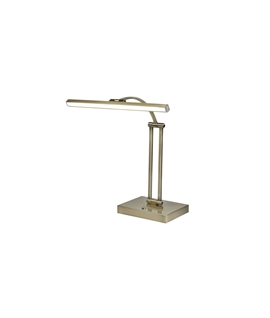 Otto 1 Arm Table Lamp. 1 x 6W LED, 3000K, 470lm, Antique Brass, 3yrs Warranty