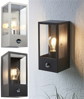 Exterior PIR Box Frame Lantern Wall Light - Black or Steel