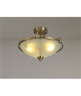 Palmer Semi Flush Ceiling, 3 Light E27, Antique Brass-Frosted Glass