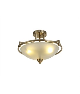 Palmer Semi Flush Ceiling, 3 Light E27, Antique Brass-Frosted Glass