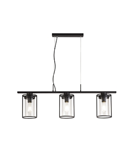 Pastor Linear Pendant, 3 Light E27, Black-Clear Glass