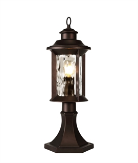 Exterior Pedestal Light - Antique Bronze & Clear Ripple Glass - IP54